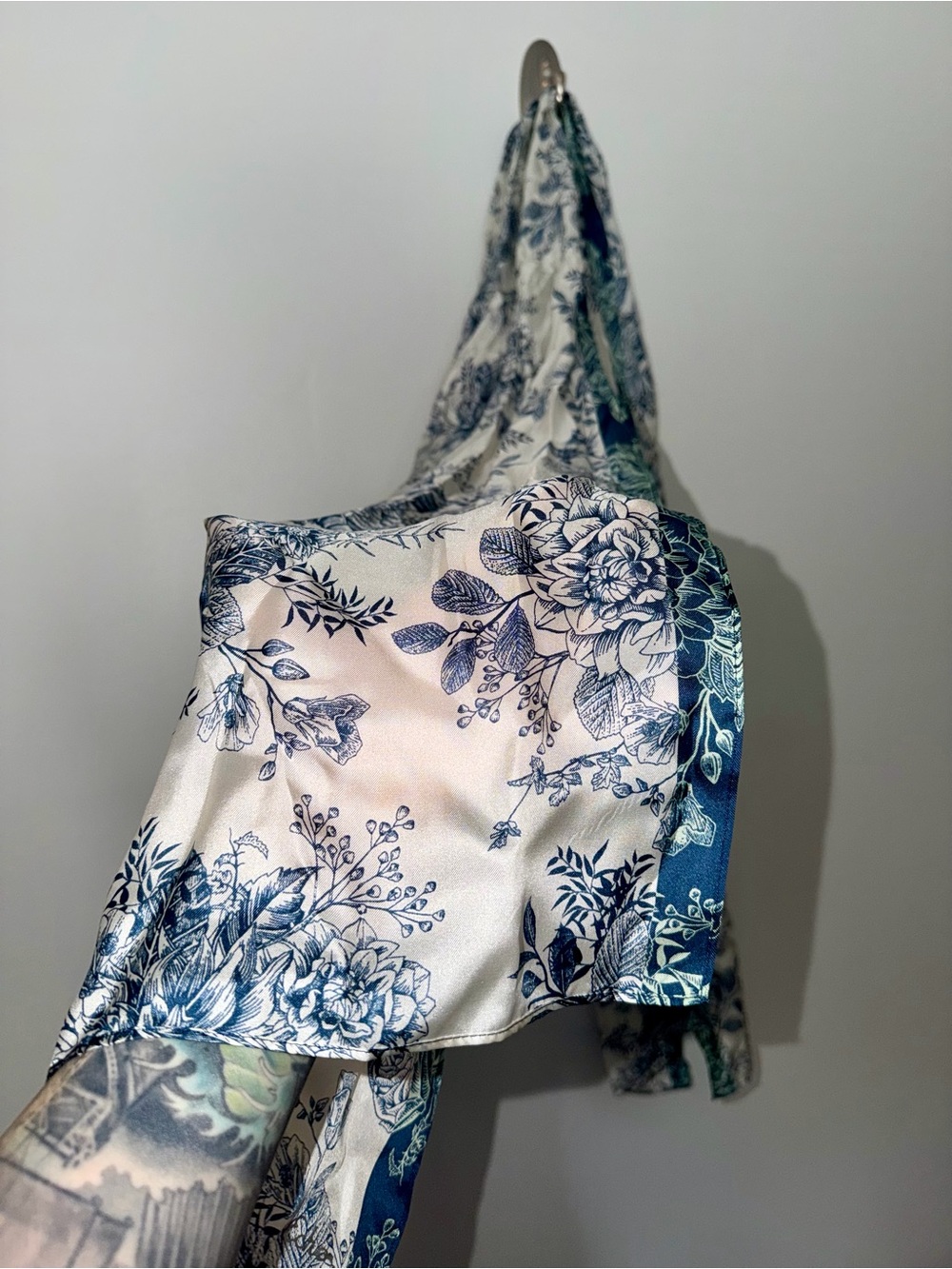 Silk or Satin Floral Toile de Jouy Scarf